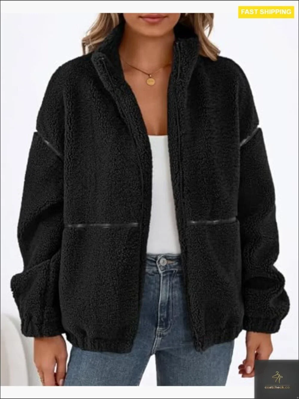 Oversized Faux Fur Zip Up Sherpa Jacket Winter Warm Fleece Jacket for Women